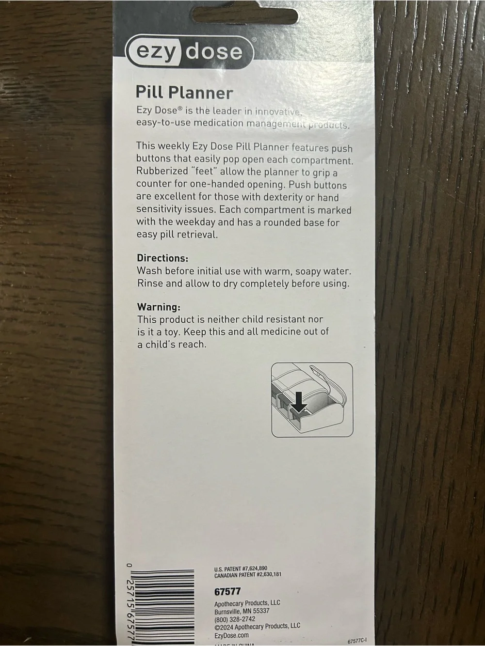 Green Weekly Pill Planner - 7-Day Push Button Organizer
